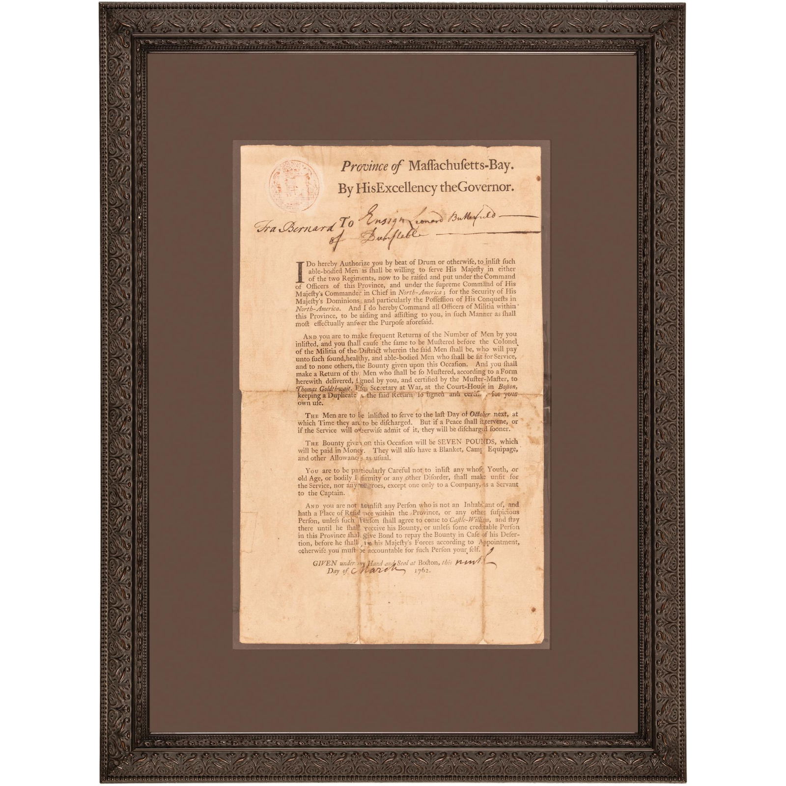 1762, GOVERNOR FRANCIS BERNARD
