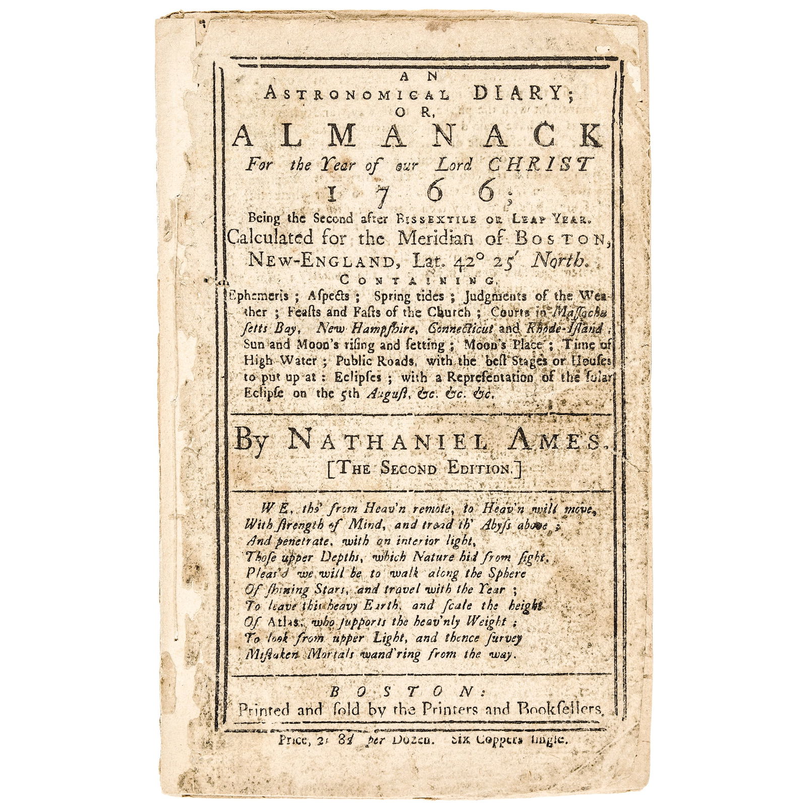1766 PAUL REVERE WOODCUT ECLIPSE