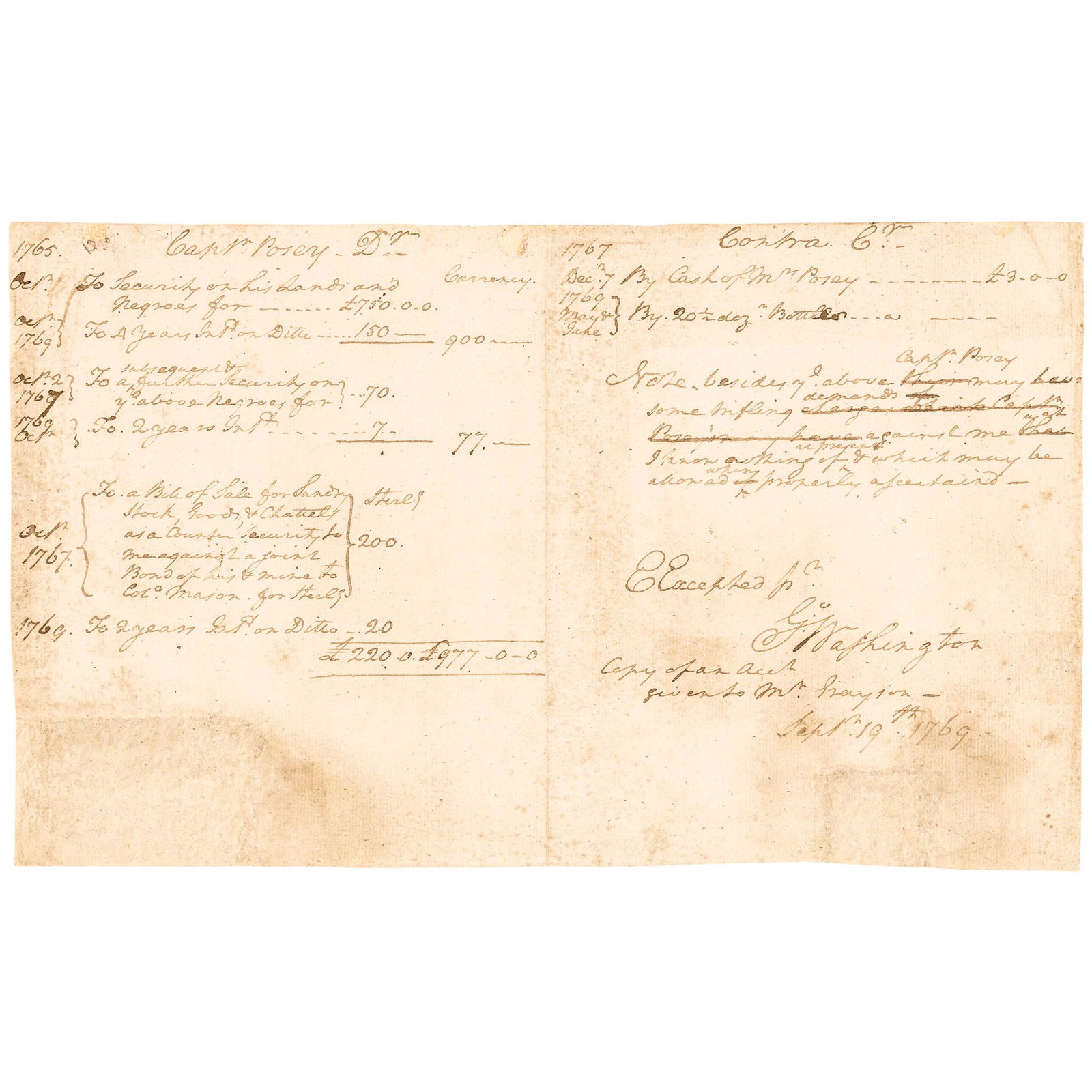 1769 GEORGE WASHINGTONS HAND-SIGNED