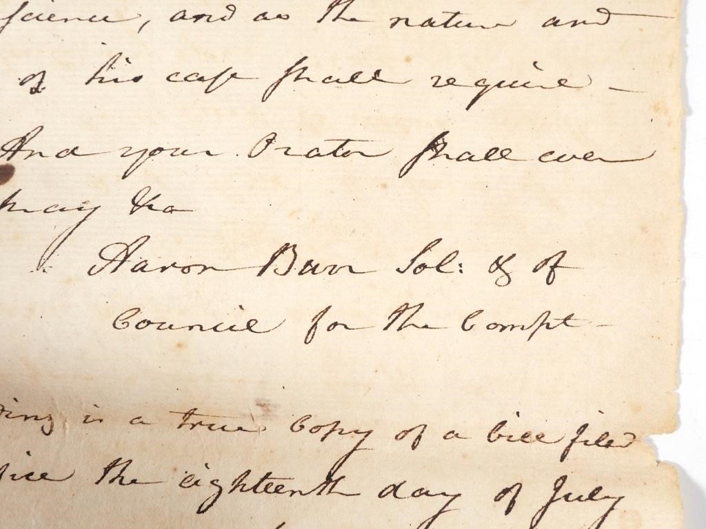 1771 AARON BURR HANDWRITTEN