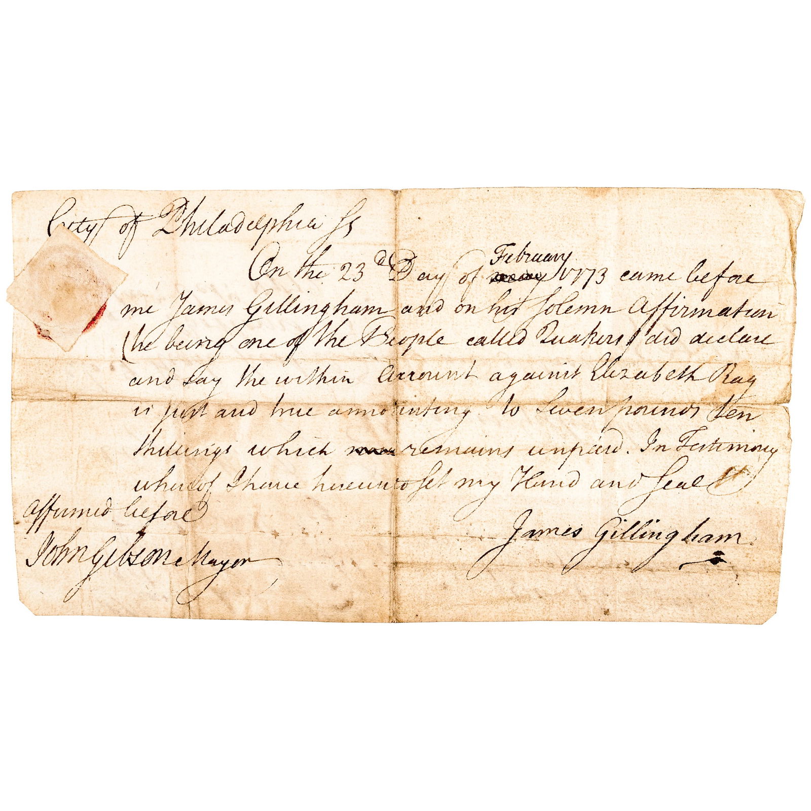 1772 PHILADELPHIA FURNITURE MAKER