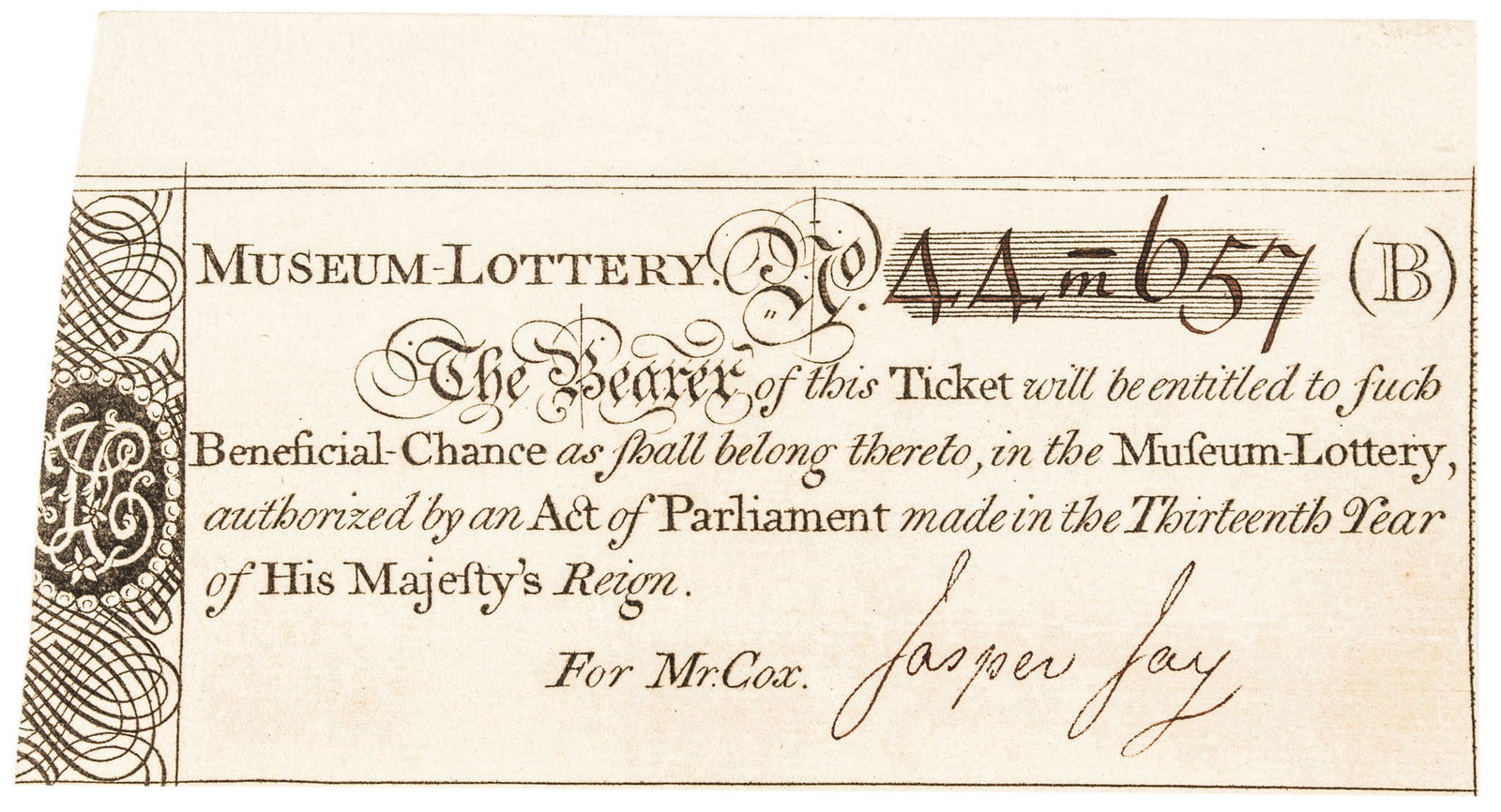 (1773) BRITISH MUSEUM LOTTERY