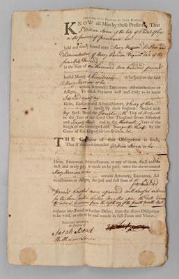 1773 John Dunlap printed bond,