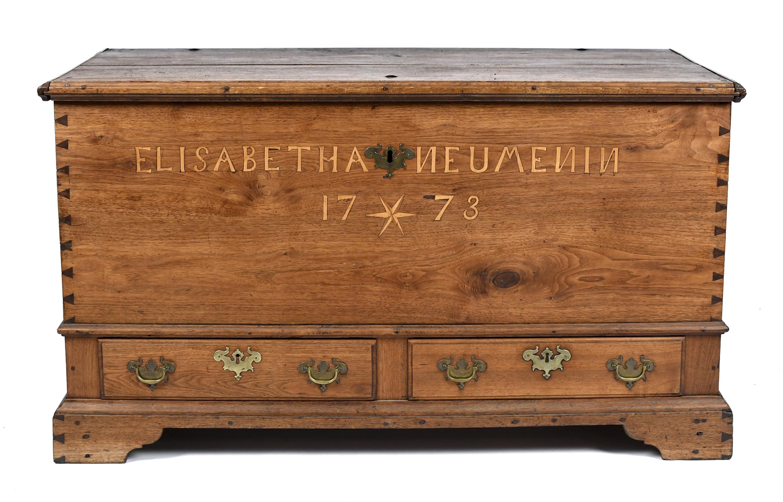 1773 PA WALNUT DOWER CHEST. A