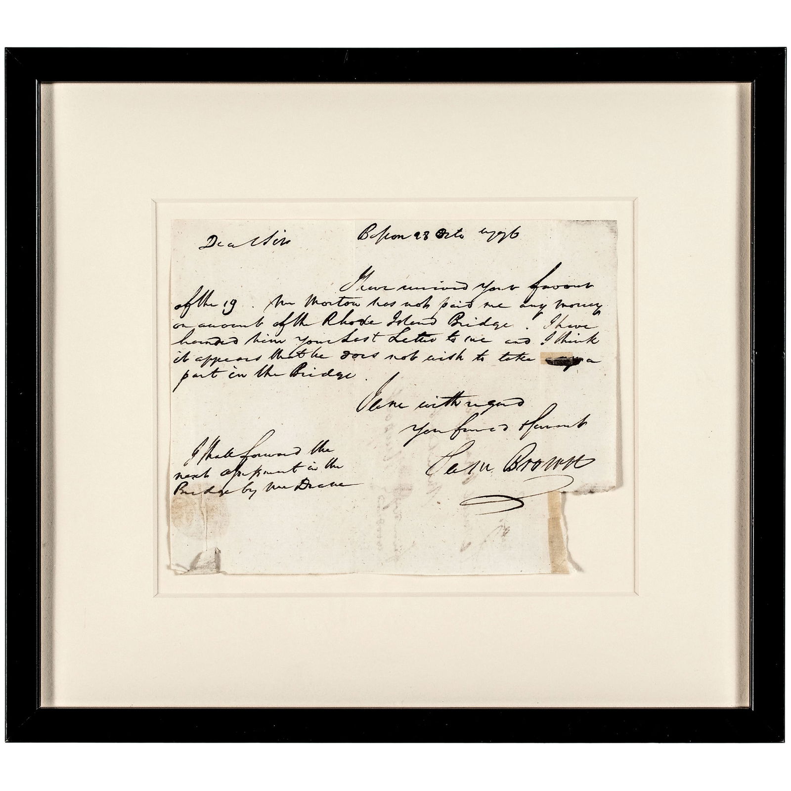 1776 AUTOGRAPH LETTER RE: