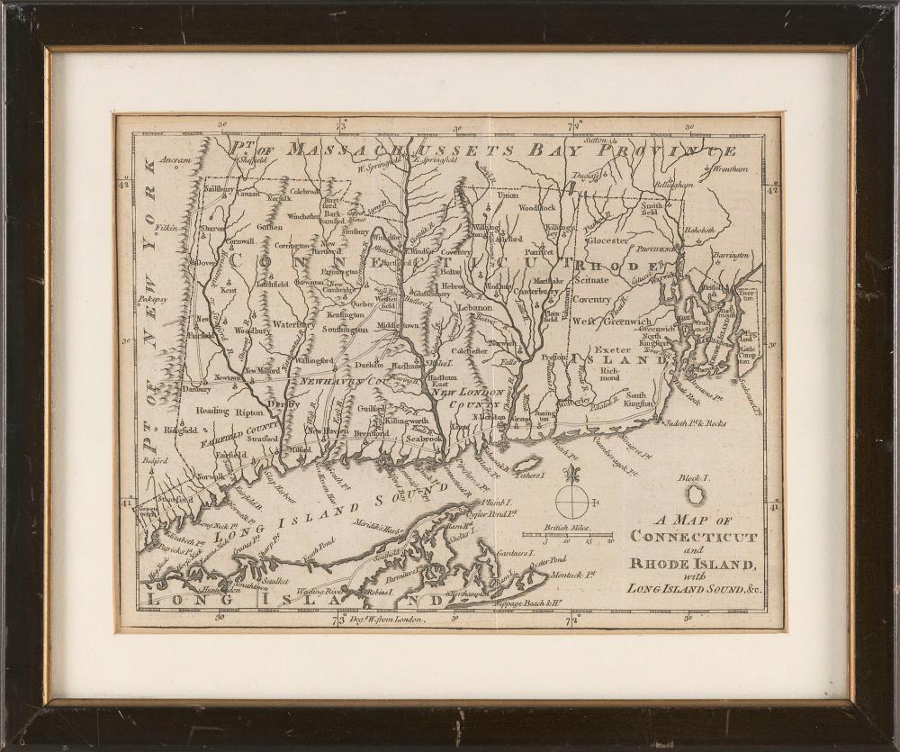 1776 MAP OF CONNECTICUT AND RHODE