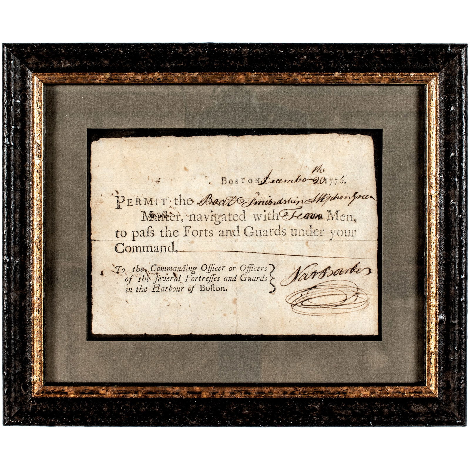 1776 NATHANIEL BARBER SIGNED BOSTON