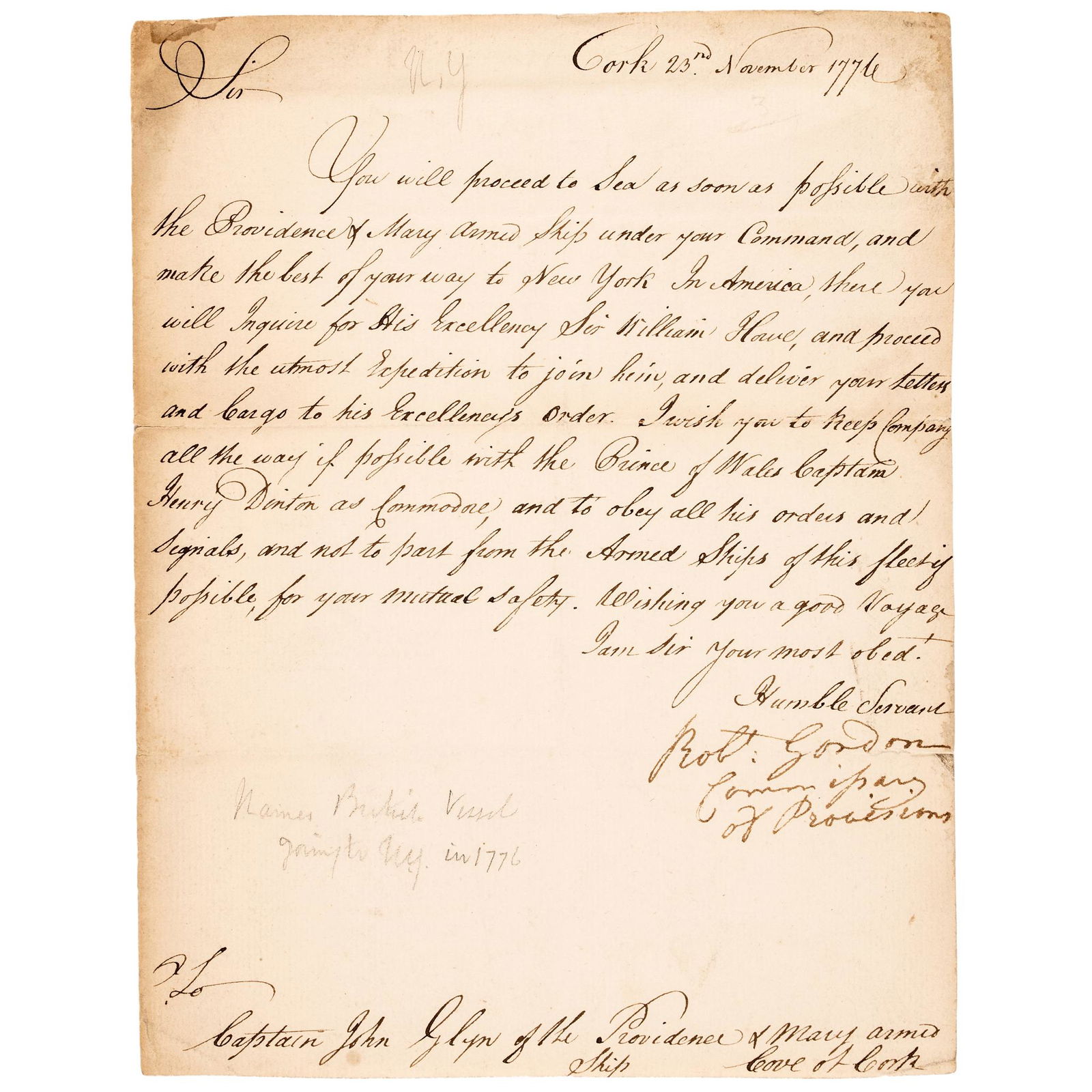 1776 REV. WAR BRITISH NAVAL