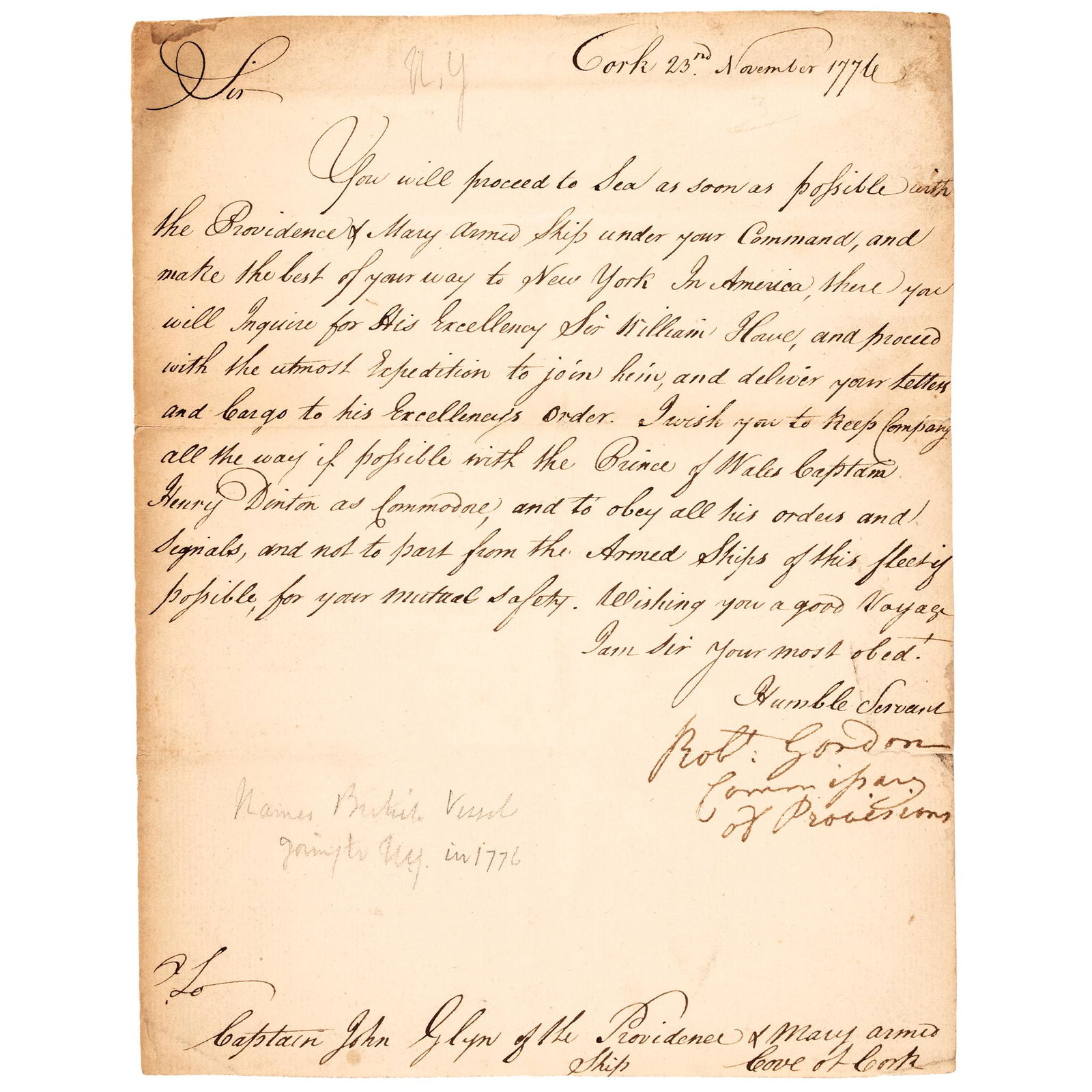 1776 REV. WAR BRITISH NAVAL