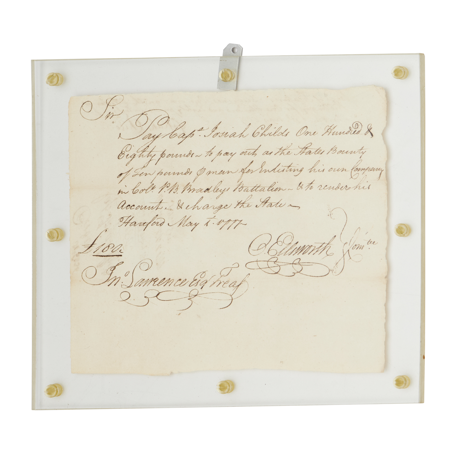 1777 ENLISTMENT BOUNTY BRADLEY