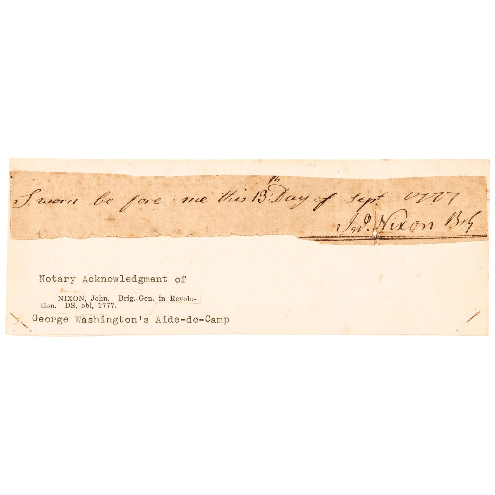 1777 JOHN NIXON SIGNED OATH, GAVE