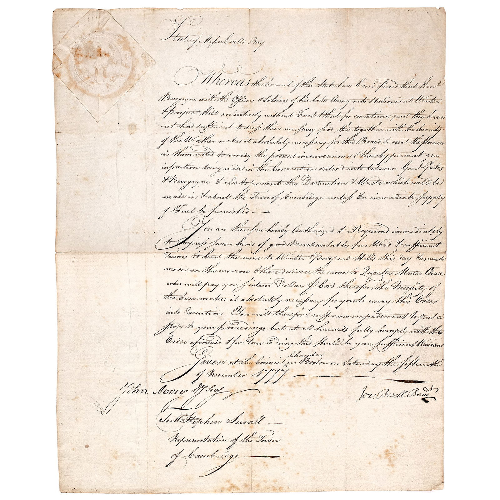 1777 MASSACHUSETTS COUNCIL ORDERS