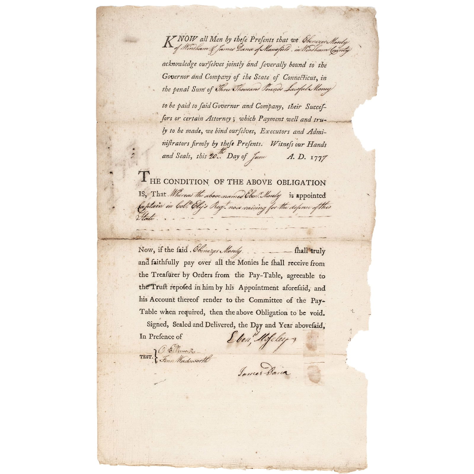 1777 REV. WAR BOND SIGNED JAMES