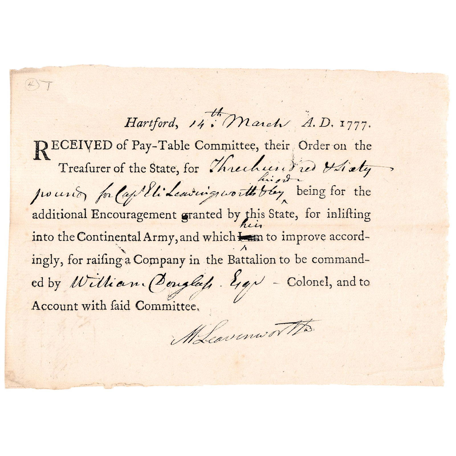 1777 REV WAR DOCUMENT SPY CAPT. ELI