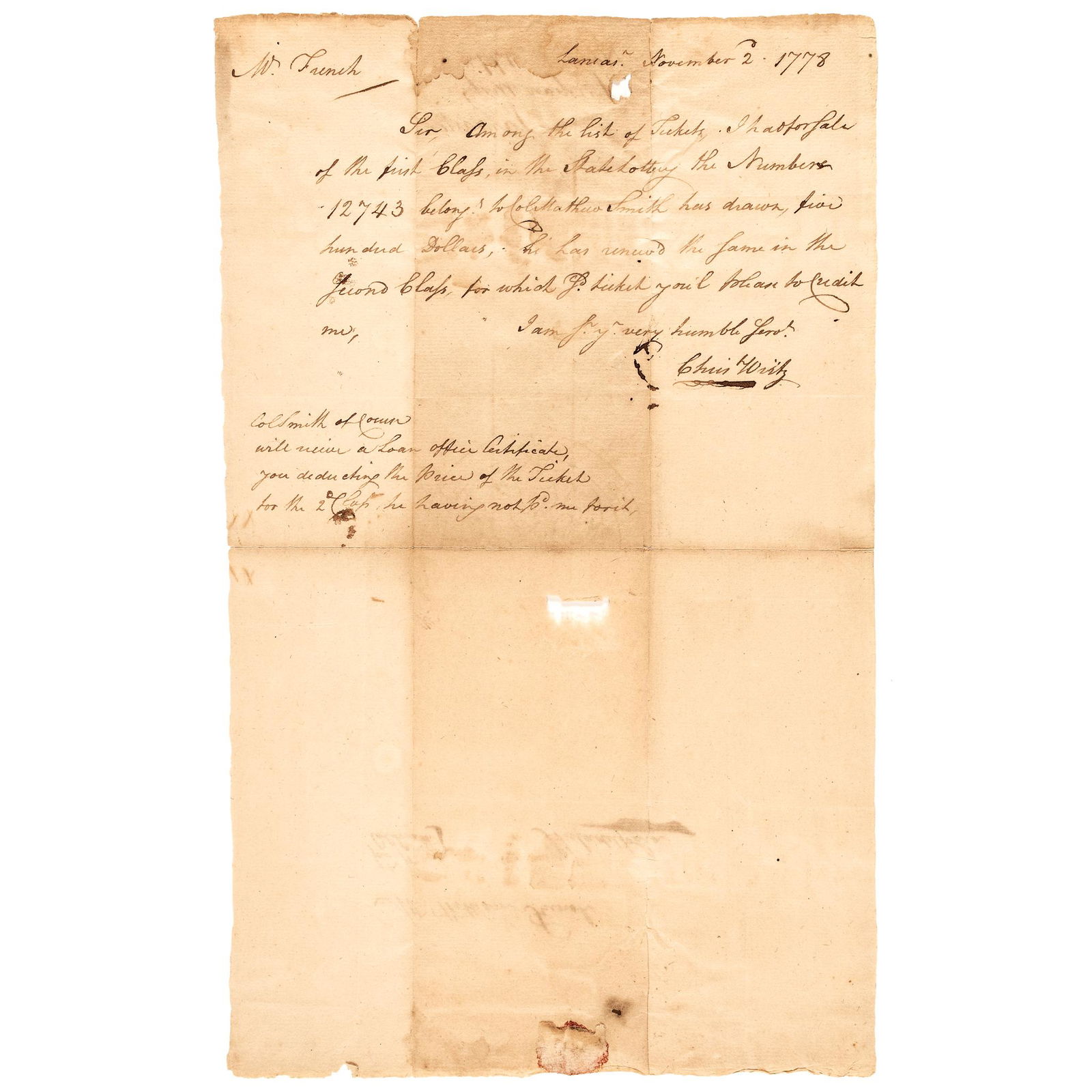 1778 LANCASTER PA LETTER