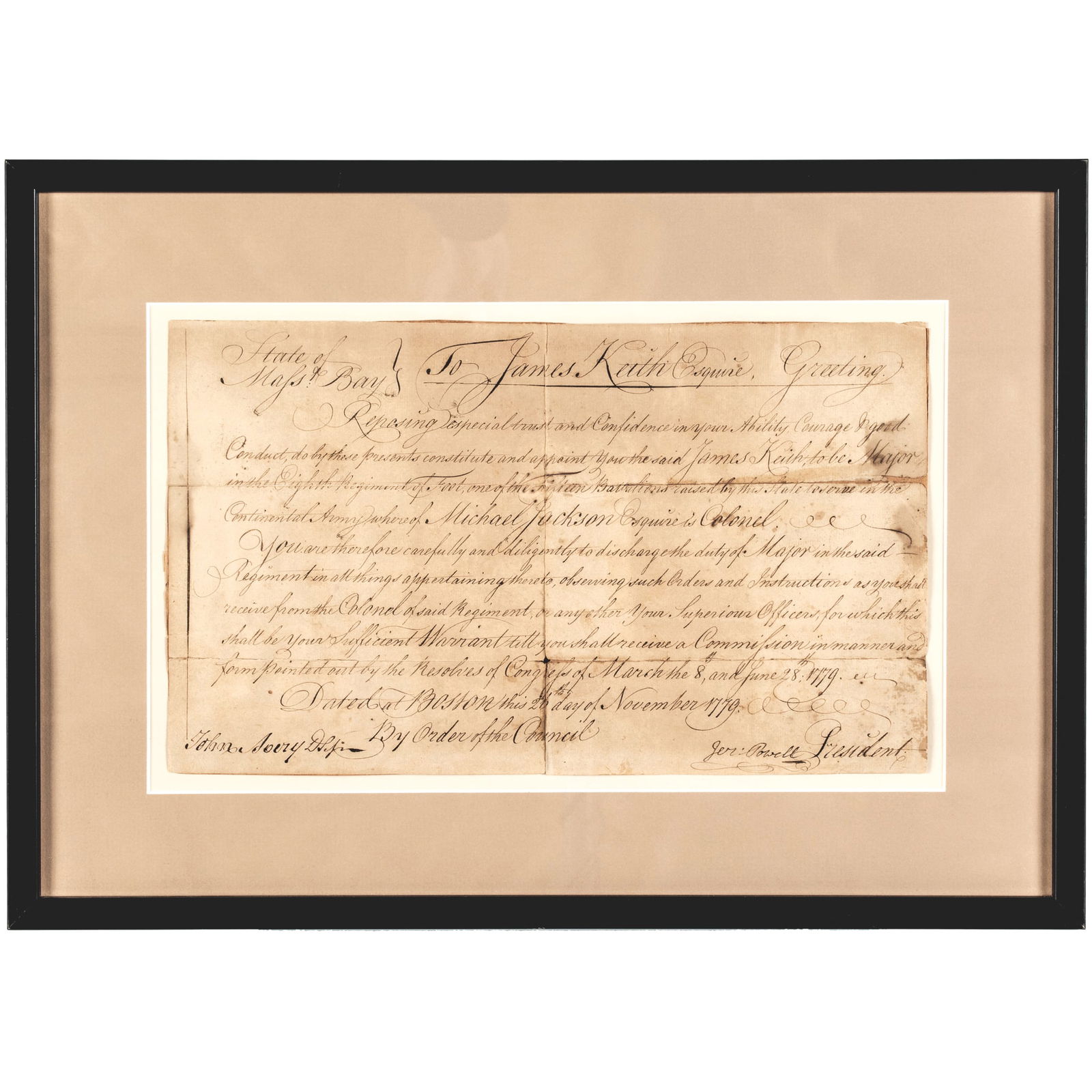1779 RARE BOSTON MANUSCRIPT