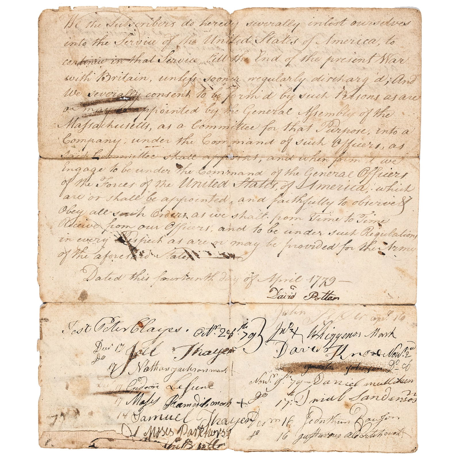 1779 REVOLUTIONARY WAR ENLISTMENT