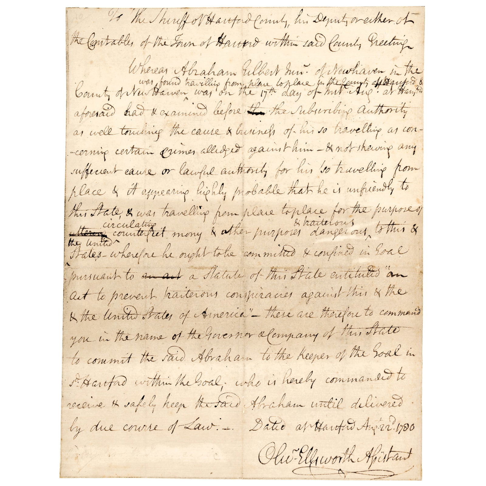 1780 OLIVER ELLSWORTH AUTOGRAPH