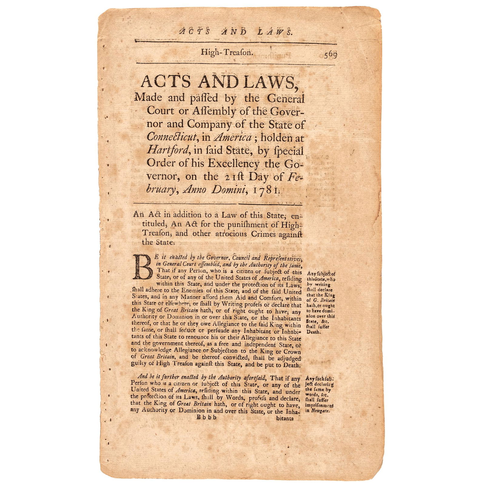 1781 CT, REV. WAR ACTS ON