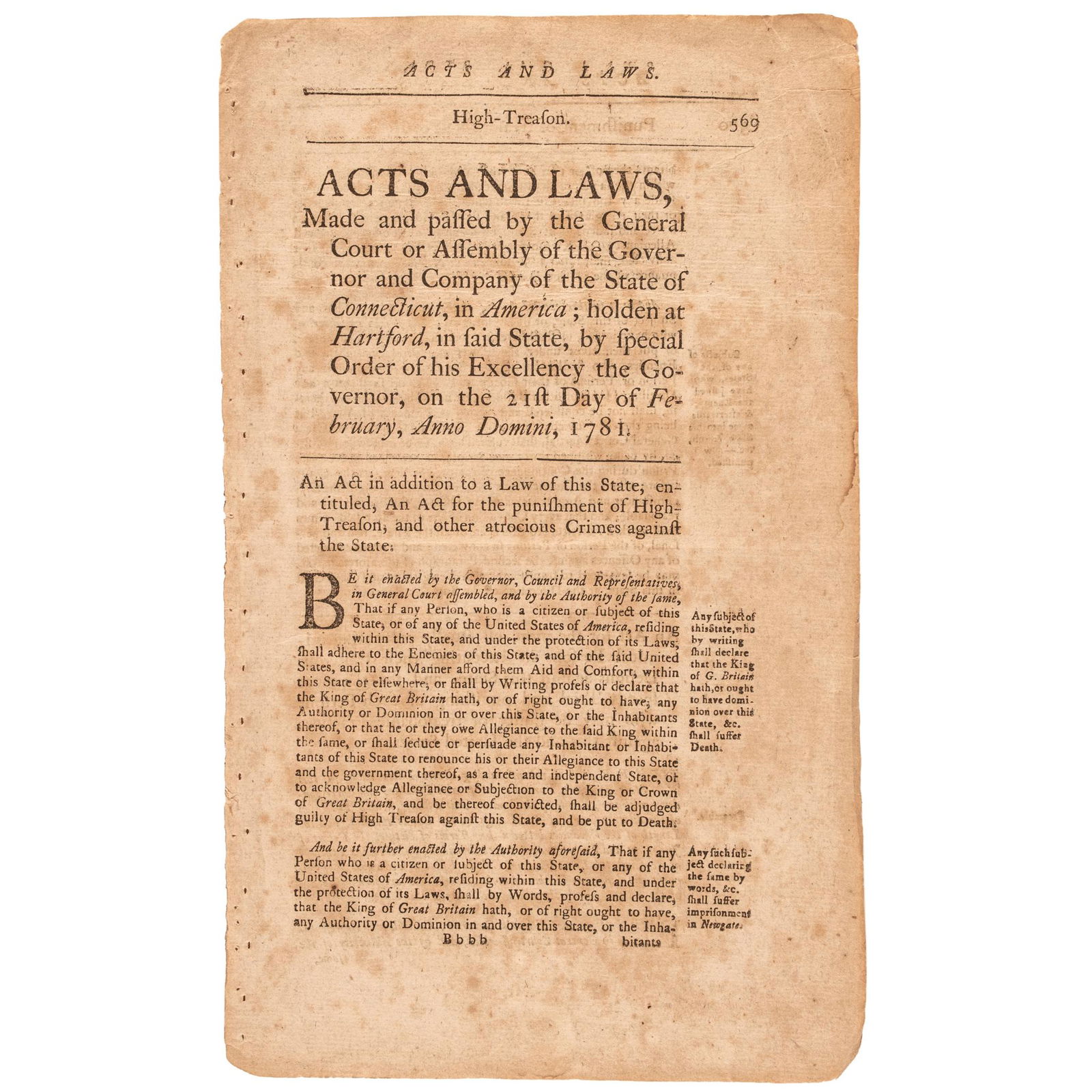 1781 CT, REV. WAR ACTS ON