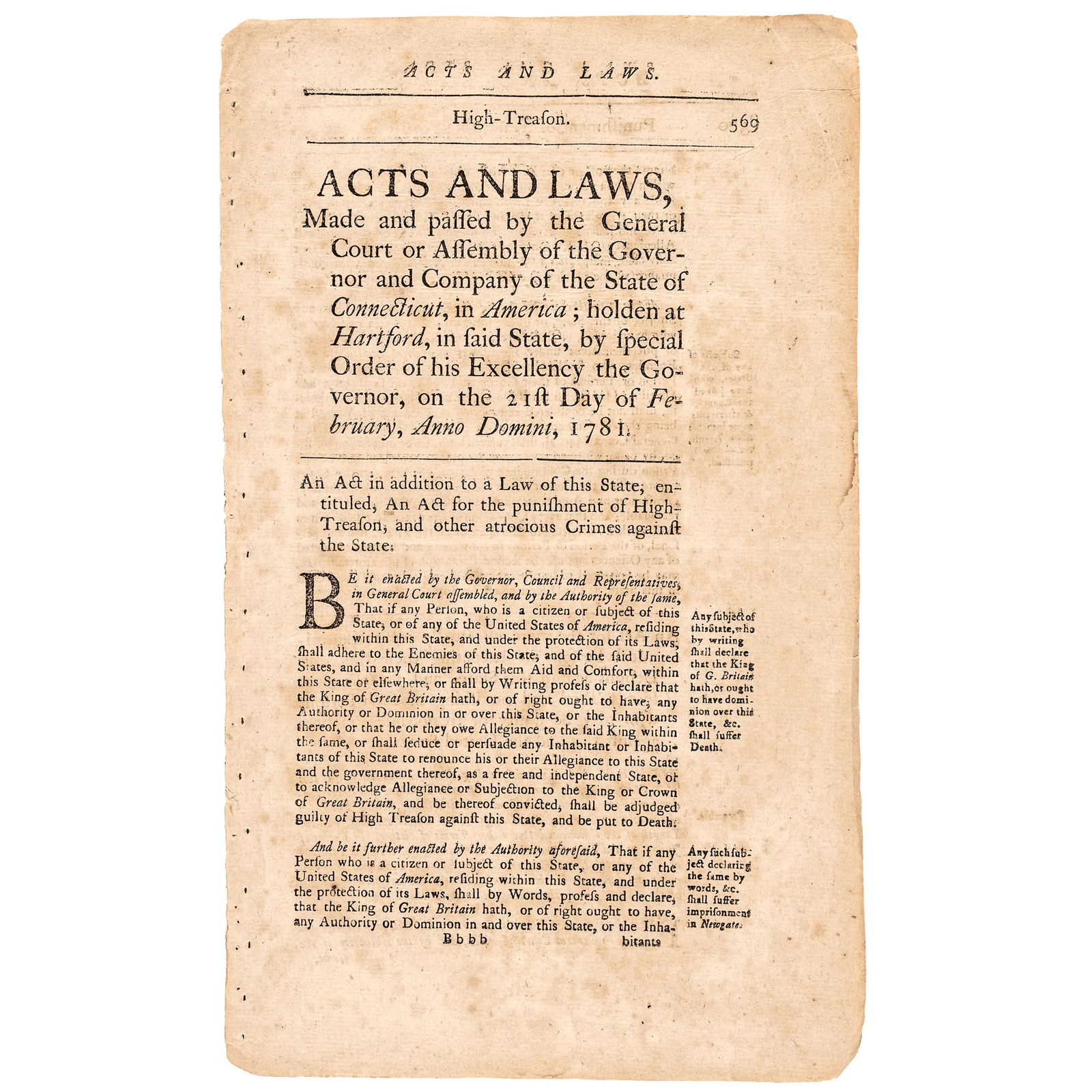 1781 CT, REV. WAR ACTS ON