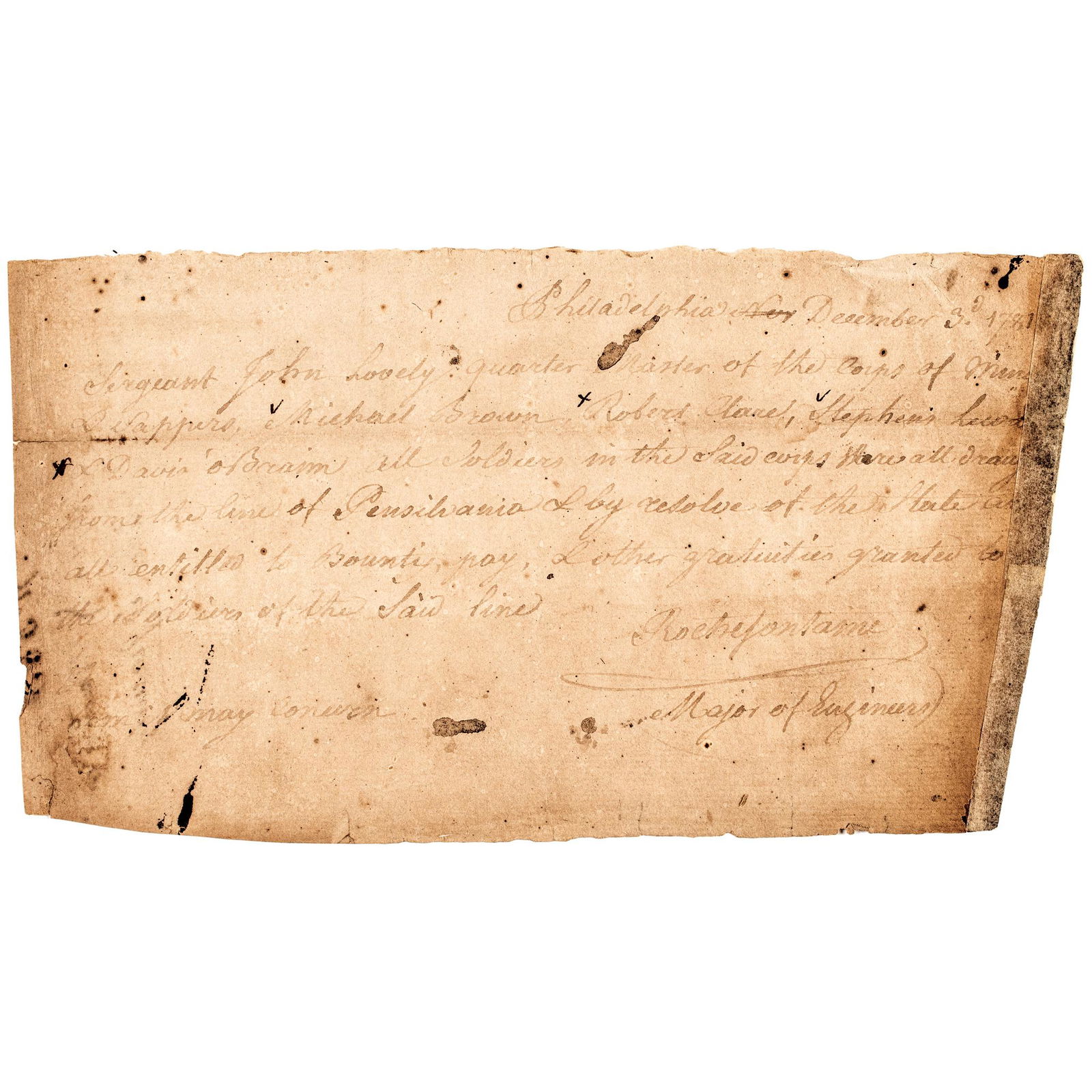 1781 REV. WAR STEPHEN ROCHEFONTAINE