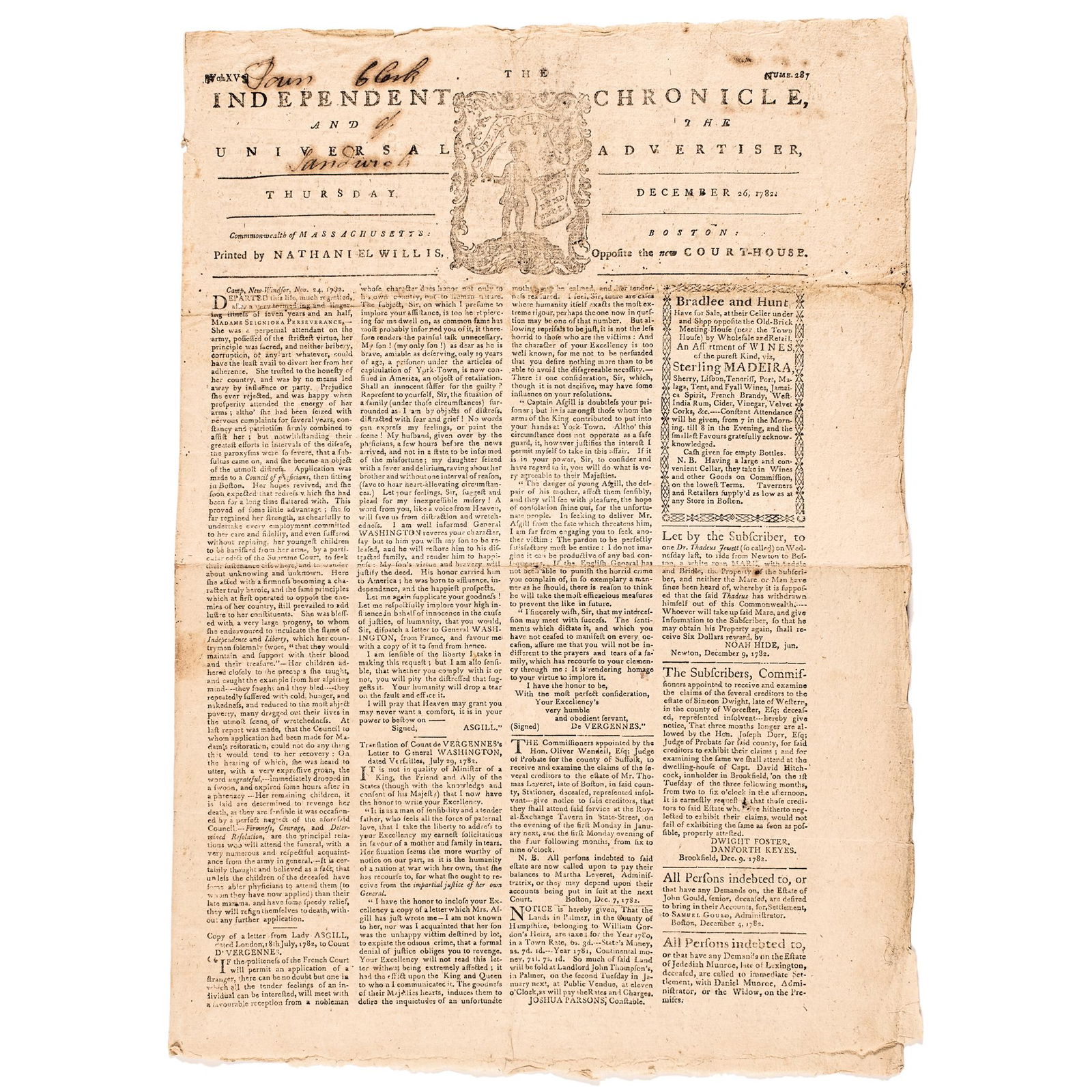 1782 REV. WAR NEWSPAPER, THE