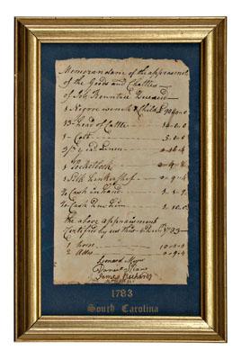 1783 Charleston slave document,