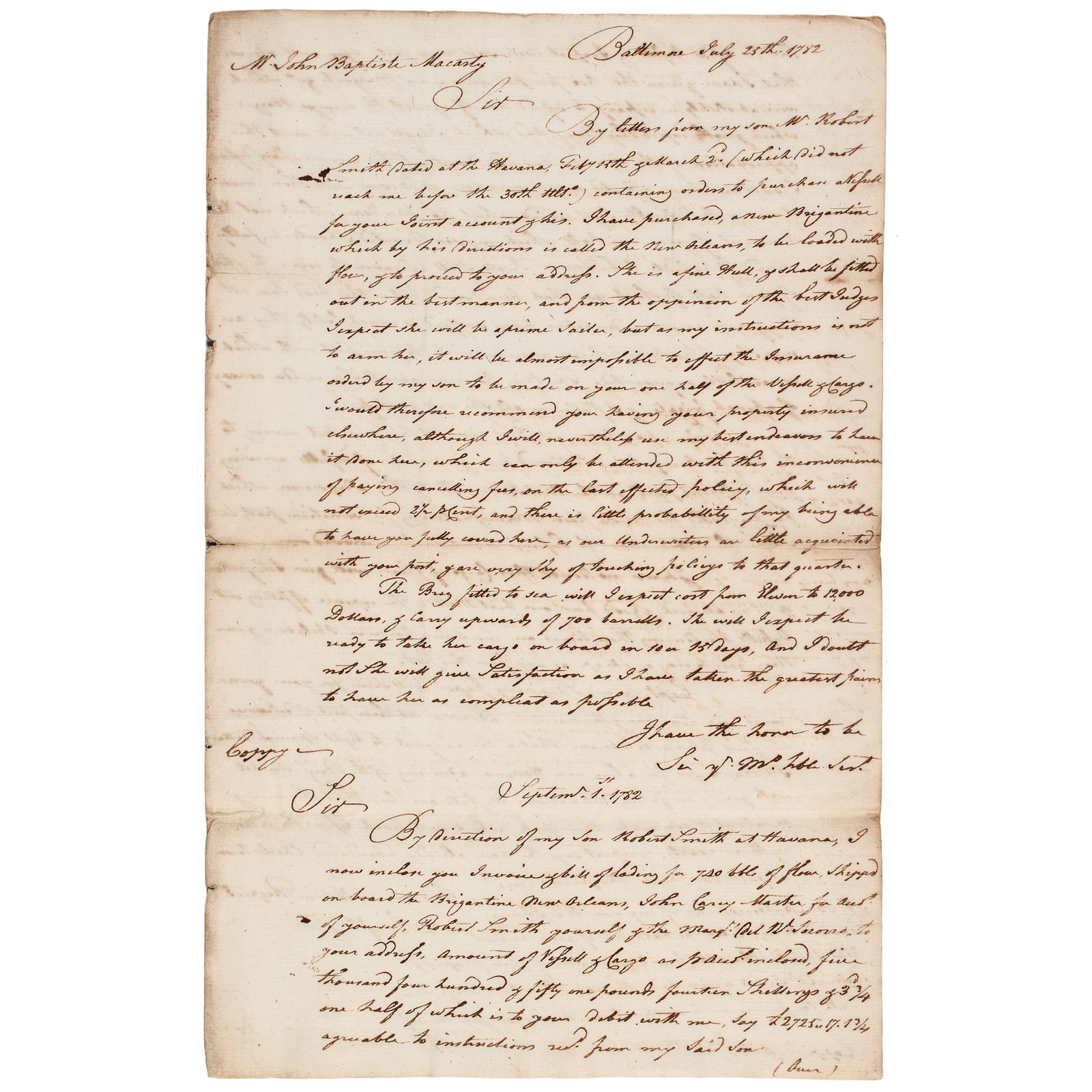 1783 REV WAR BALTIMORE MERCHANT