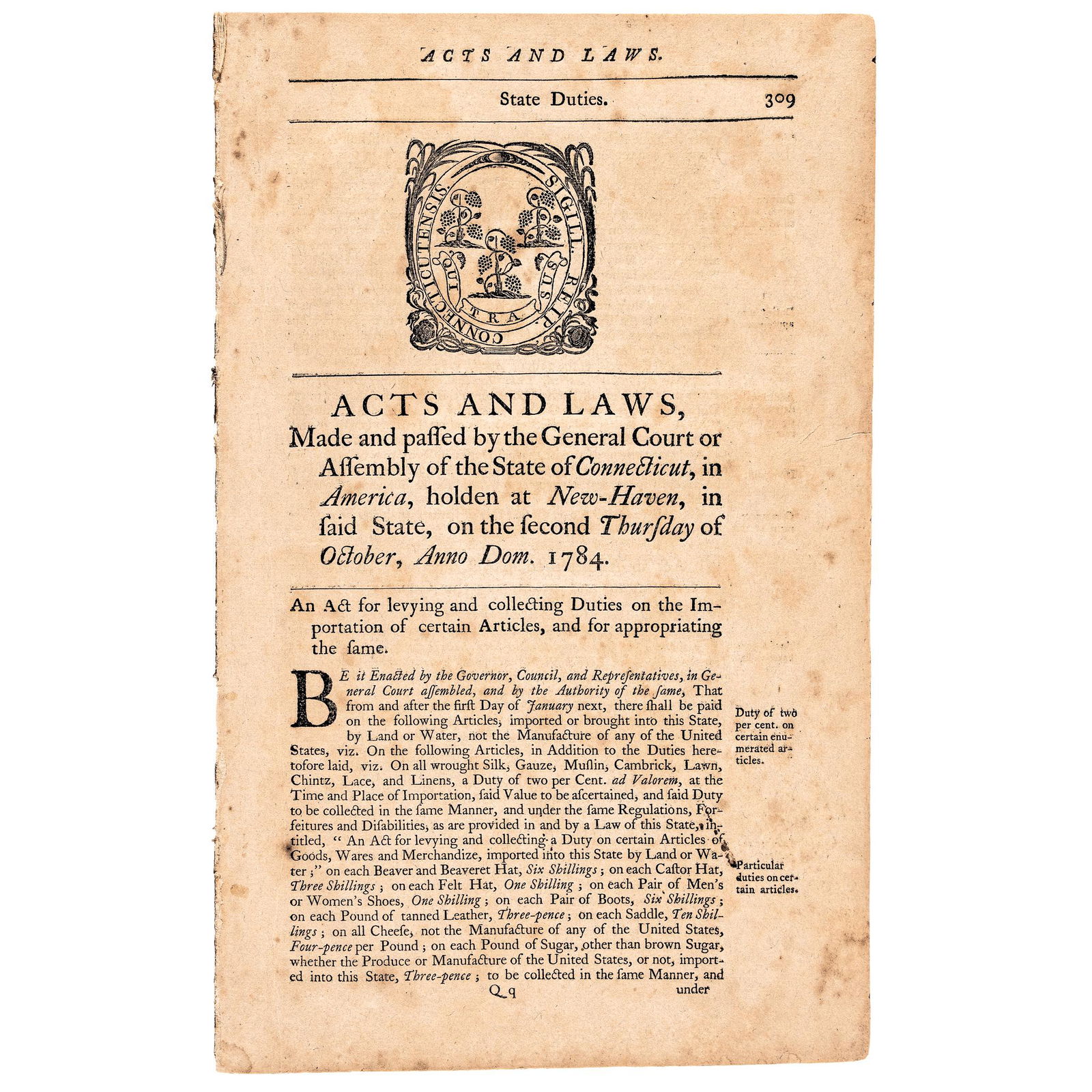 1784 CONNECTICUT ACTS AND LAWS