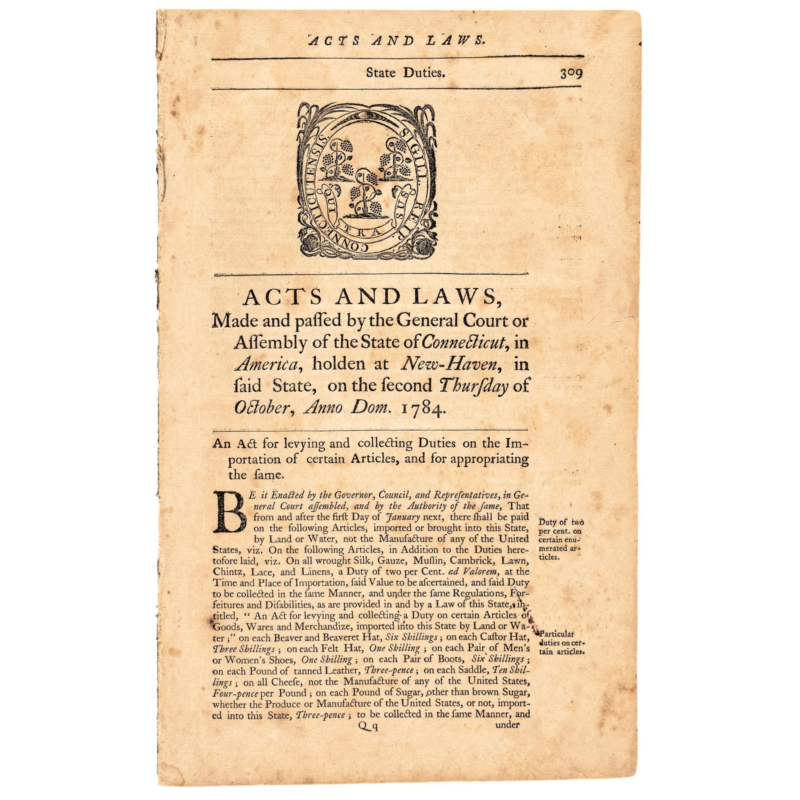 1784 CONNECTICUT ACTS AND LAWS