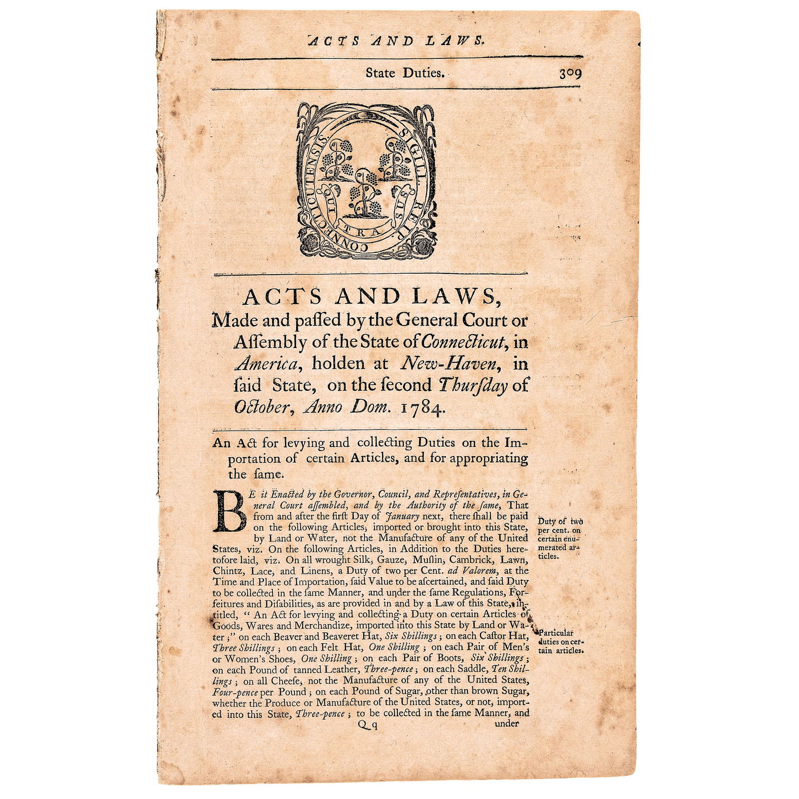 1784 CONNECTICUT ACTS AND LAWS