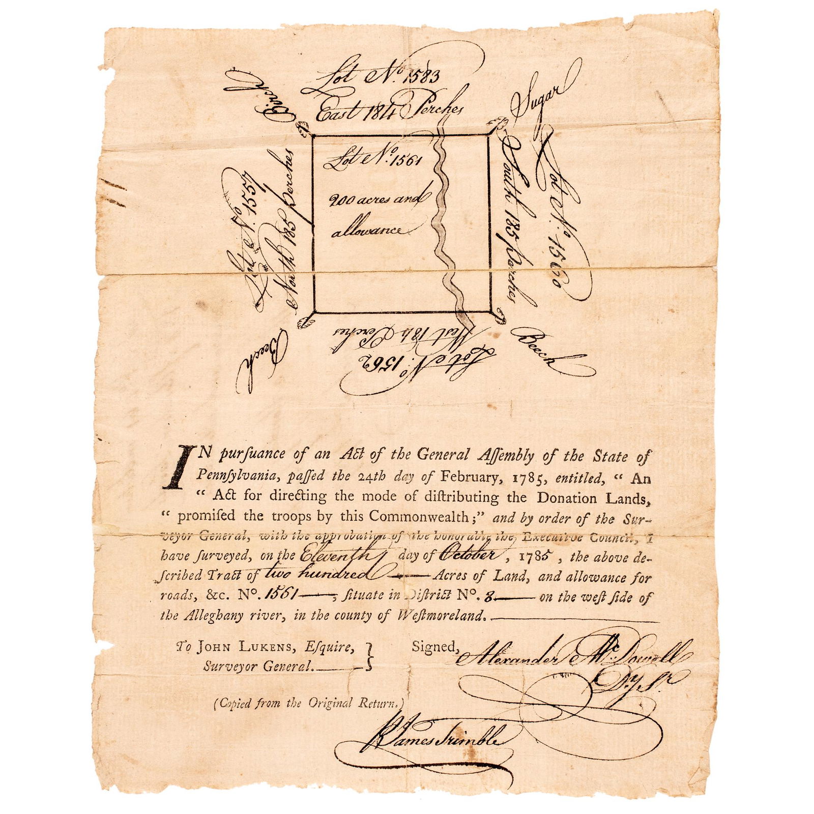 1785 PA. DONATION LANDS, PROMISED