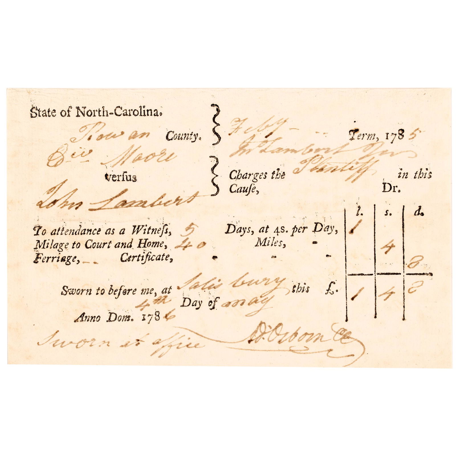 1786 NORTH CAROLINA WITNESS