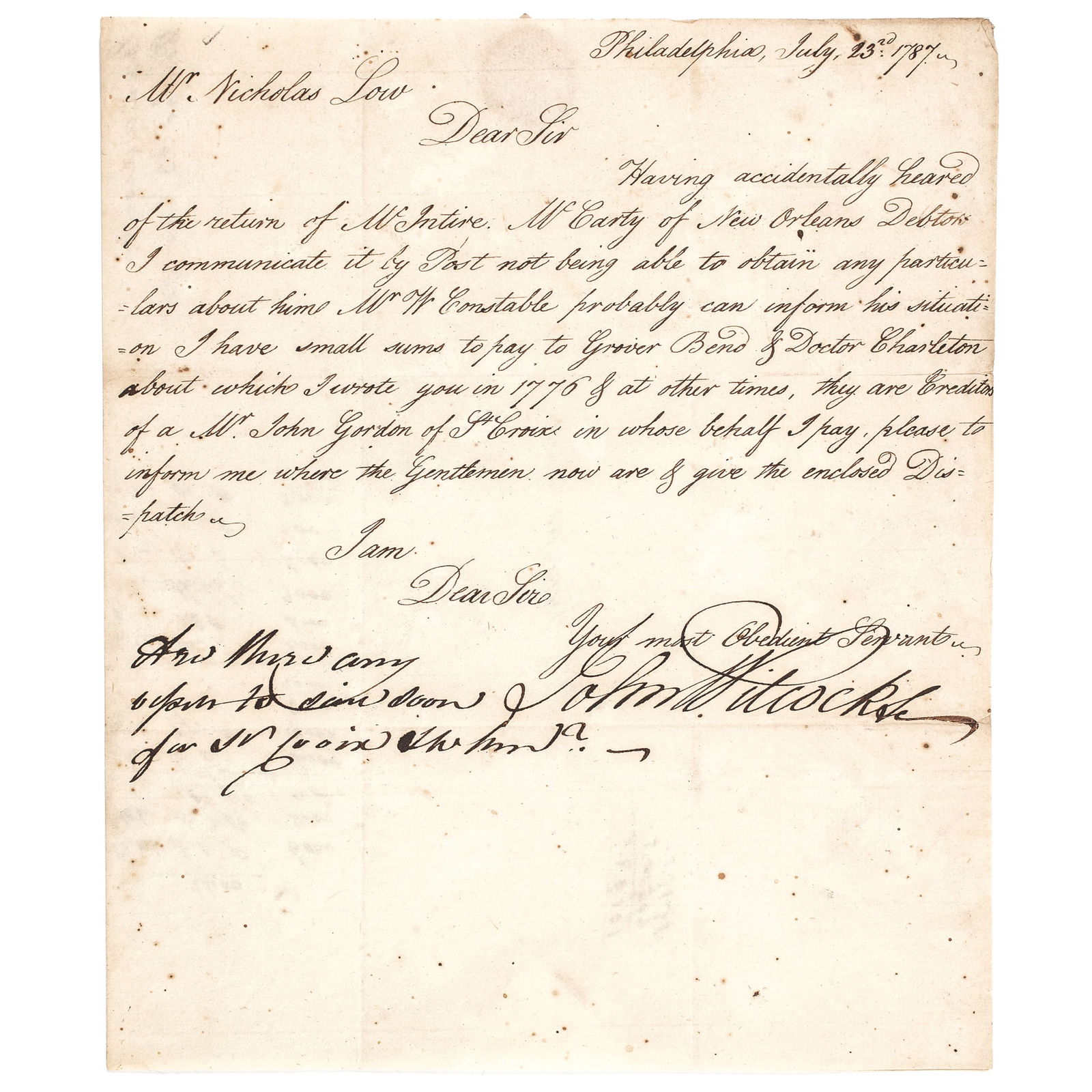 1787 FINANCIAL LETTER FROM JOHN