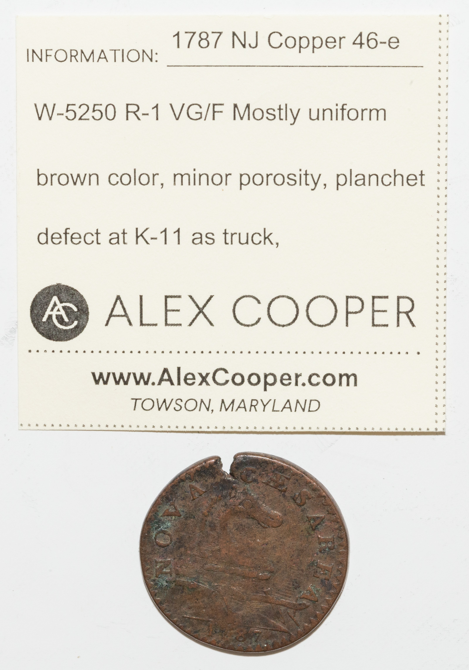 1787 NEW JERSEY COPPER 46-E