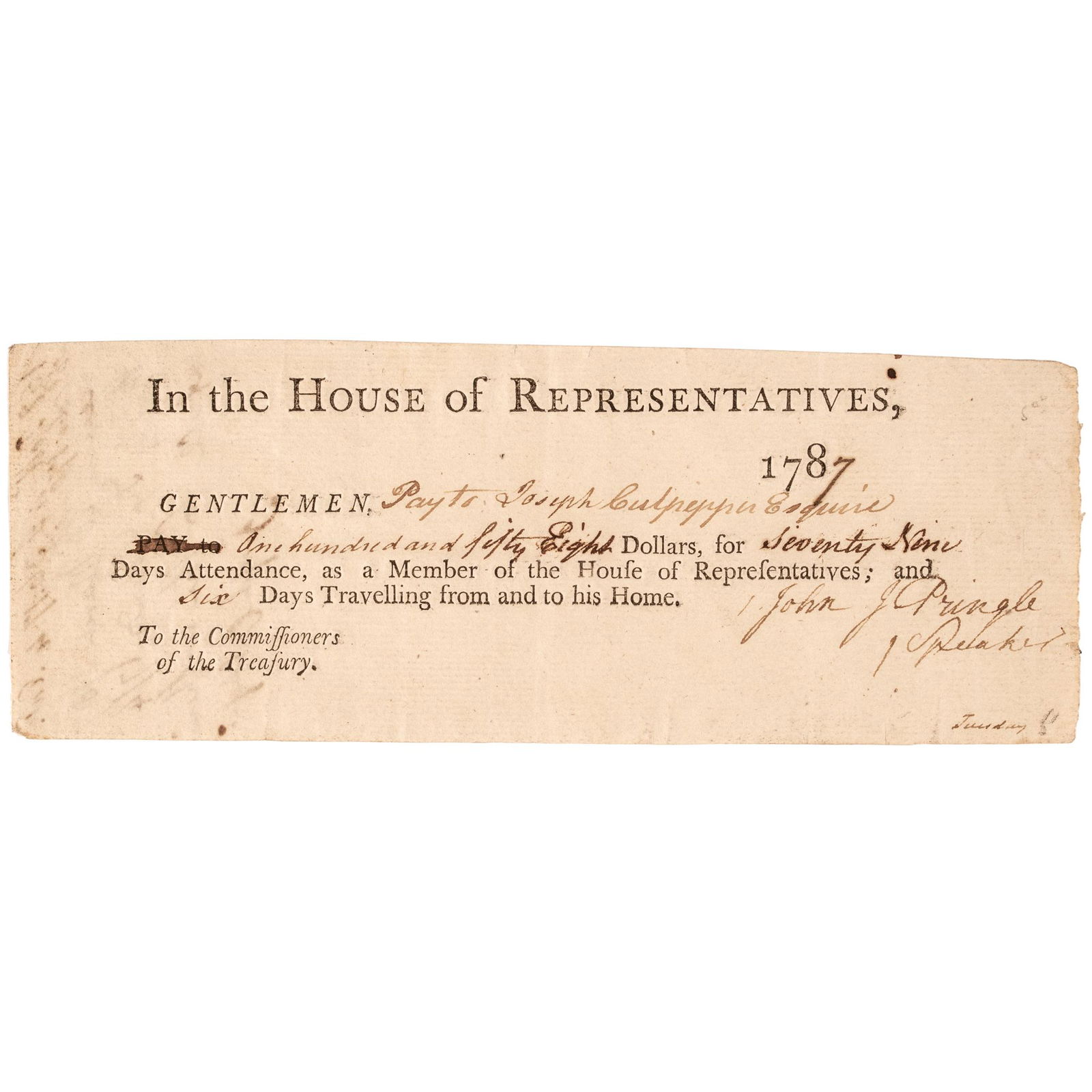 1787 RARE JOHN JULIUS PRINGLE AS