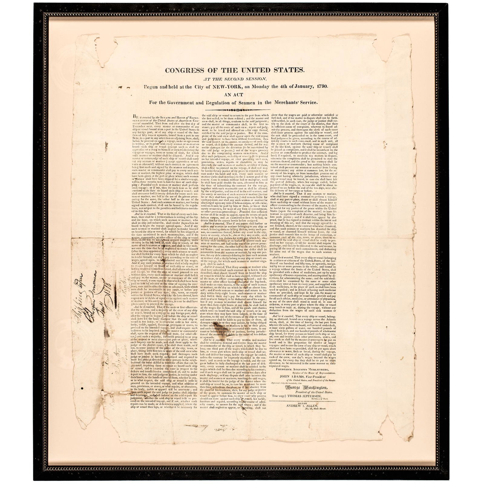 1790 FEDERAL PERIOD REGULATION OF