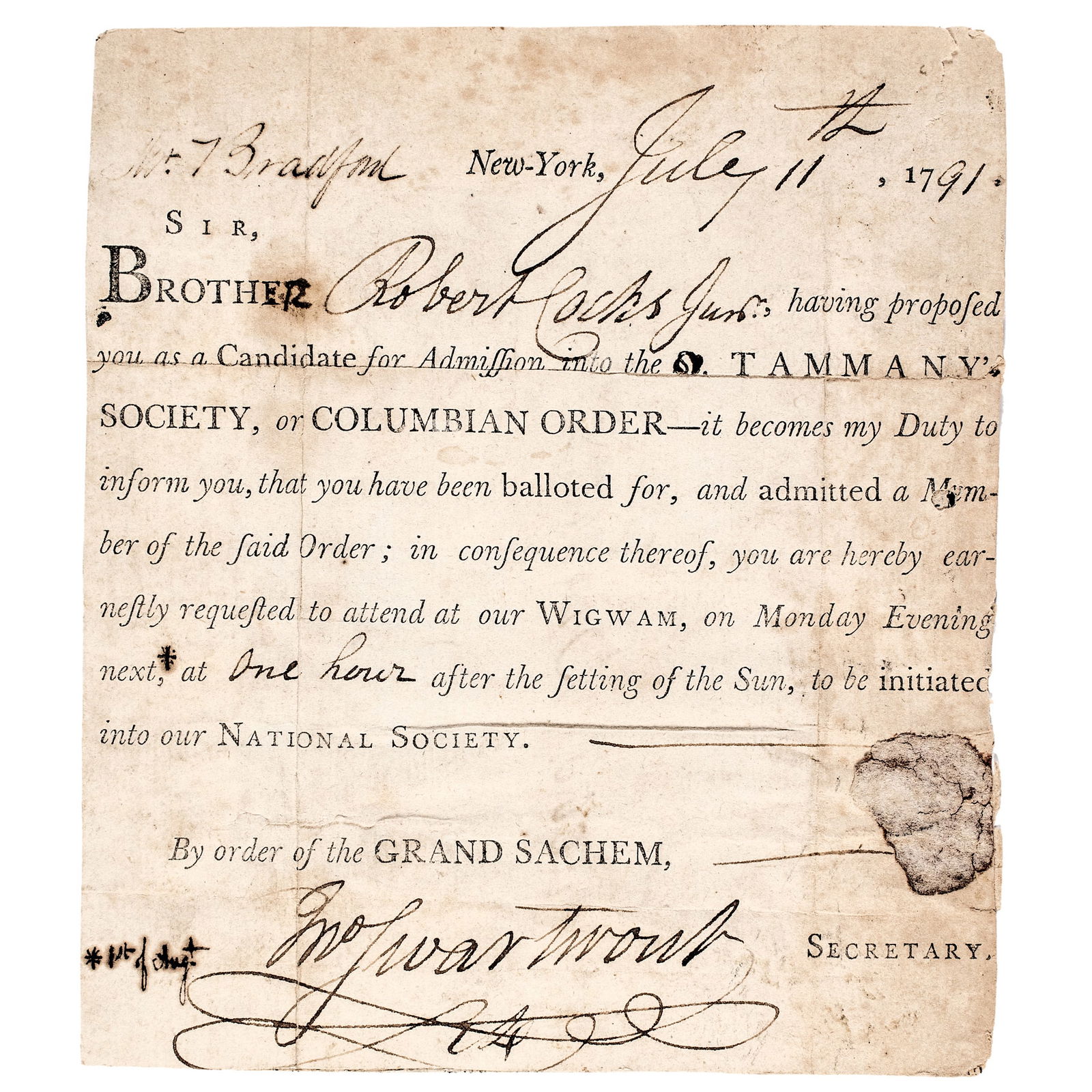 1791 THE NEW-YORK TAMMANY SOCIETY