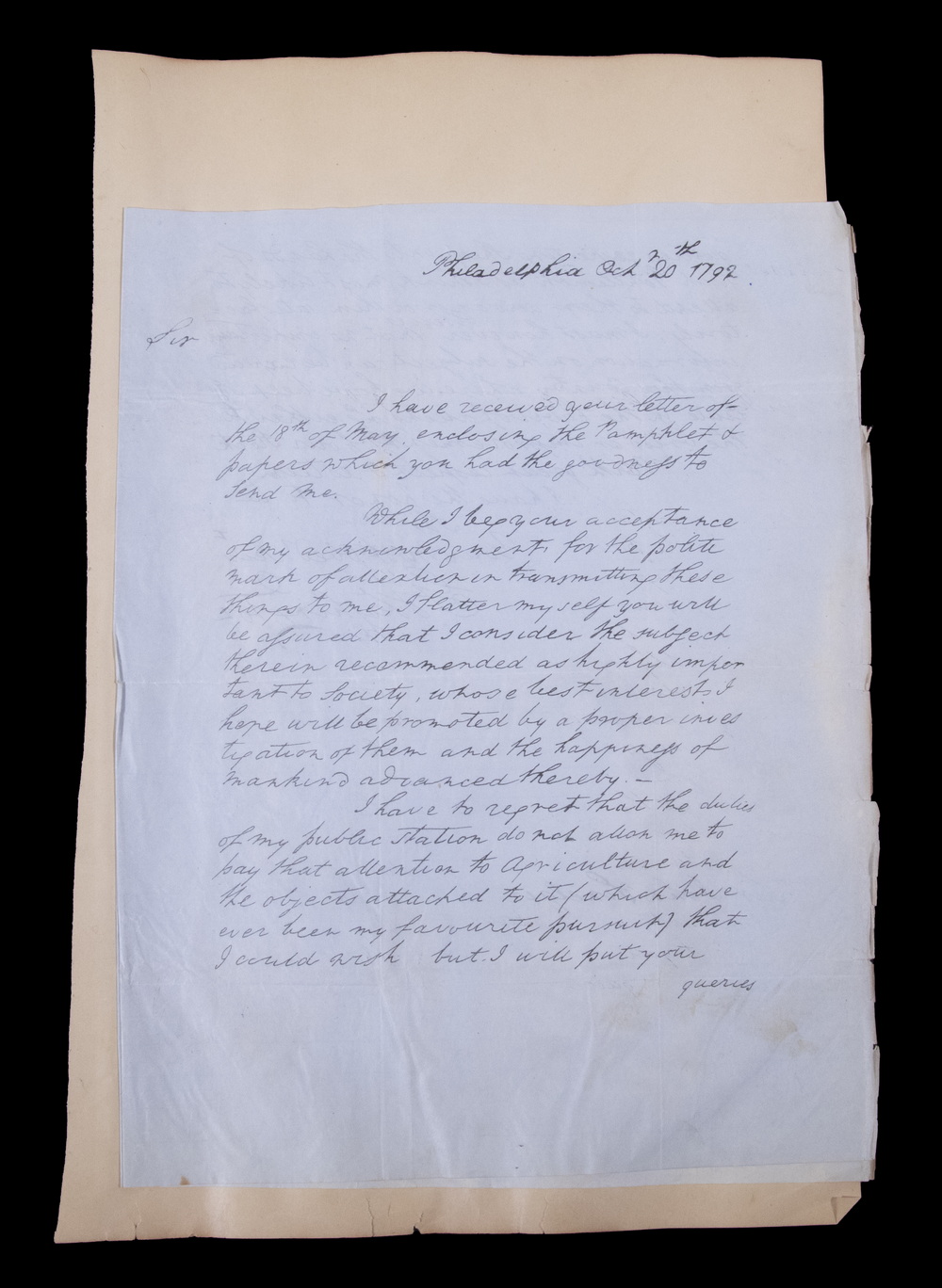 1792 GEORGE WASHINGTON LETTER, TO