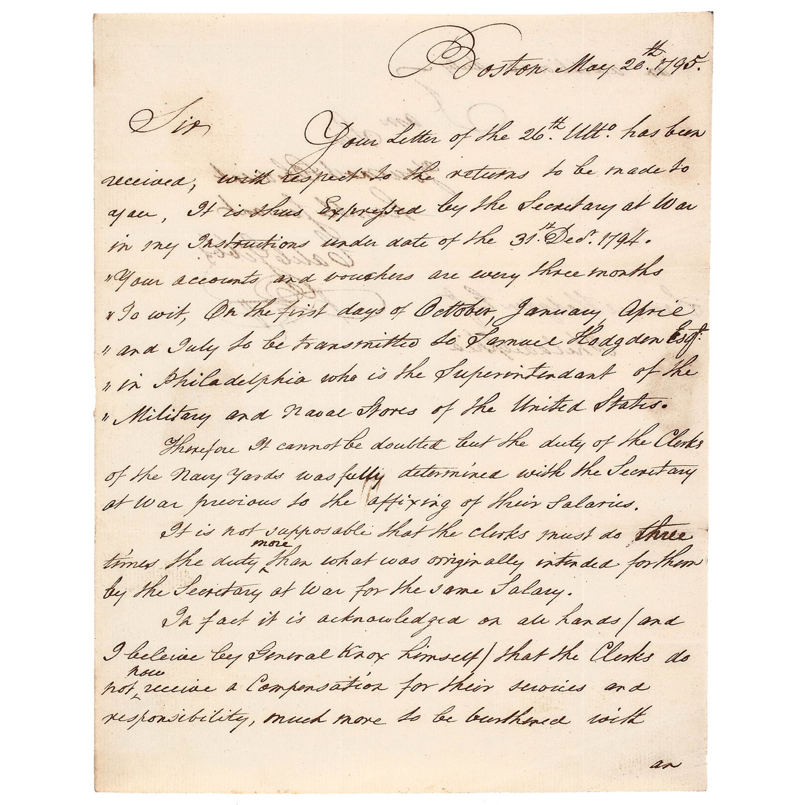 1795 AUTOGRAPH LETTER CALEB GIBBS