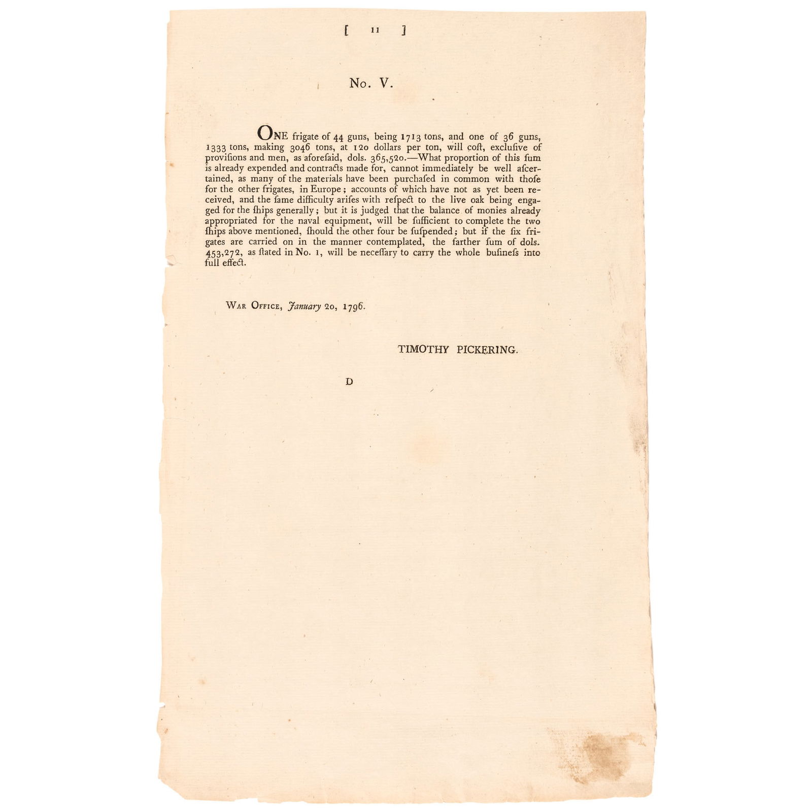 1796 REPORT TO CONGRESS OF
