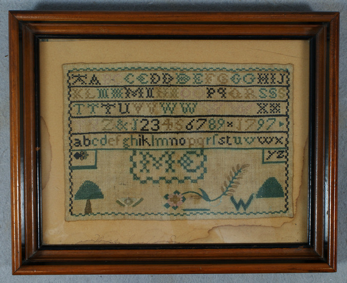 1797 needlework sampler, signed MC,