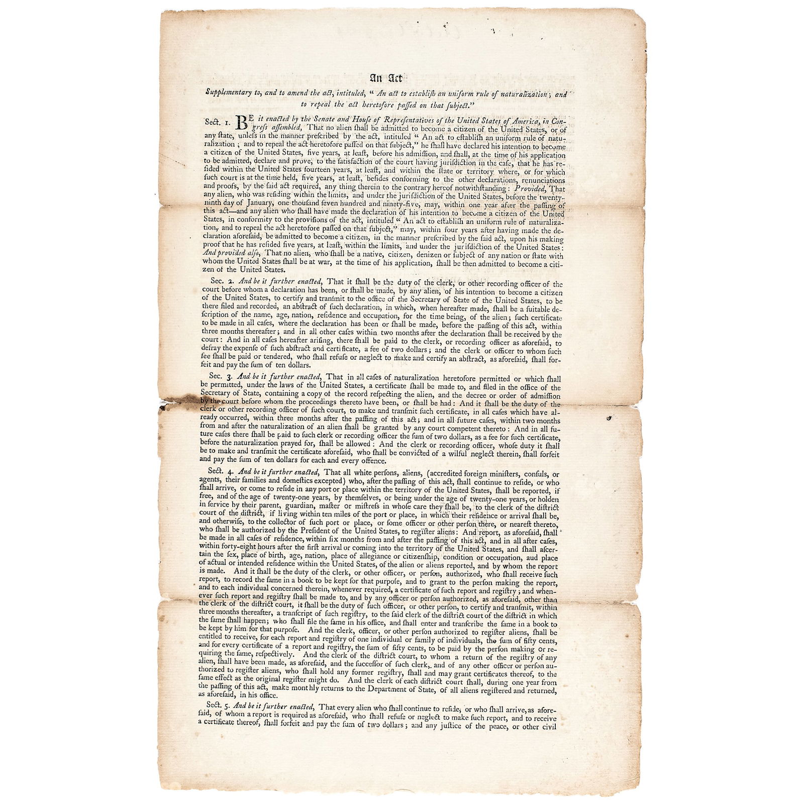(1798) ALIEN AND SEDITION ACTS