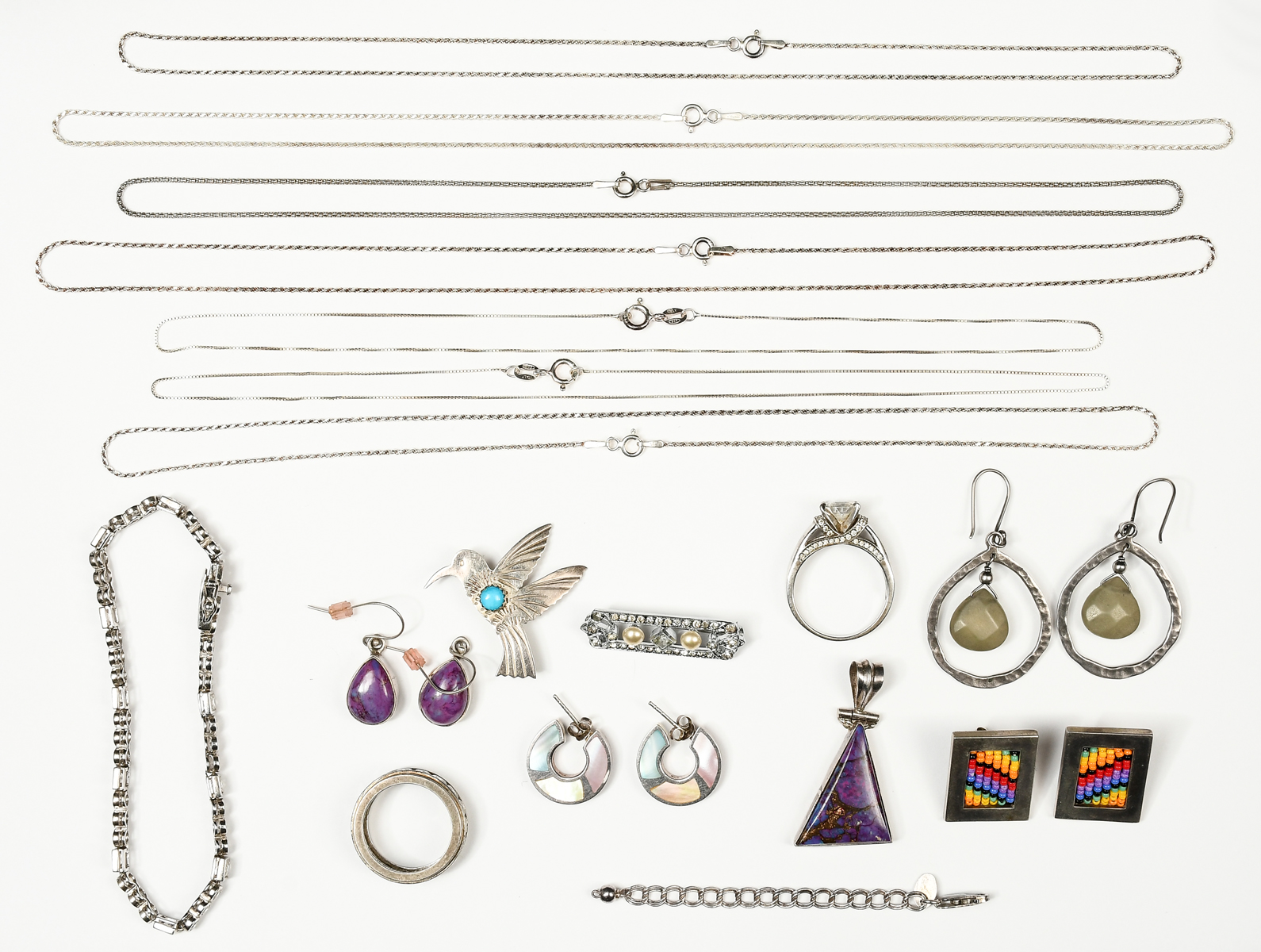 17PC. STERLING JEWELRY LOT: This