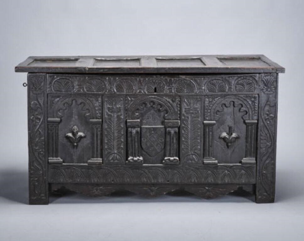 17TH C. OAK DOWER CHESTA stained