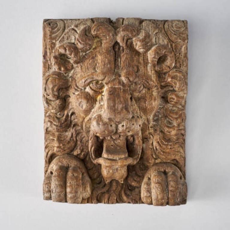 17TH C. RELIEF CARVED OAK PANELA
