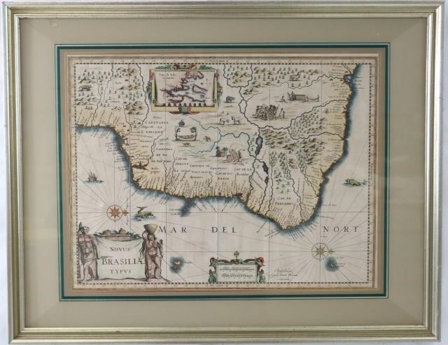 17TH CENTURY COLOR MAP OF BRAZIL BY