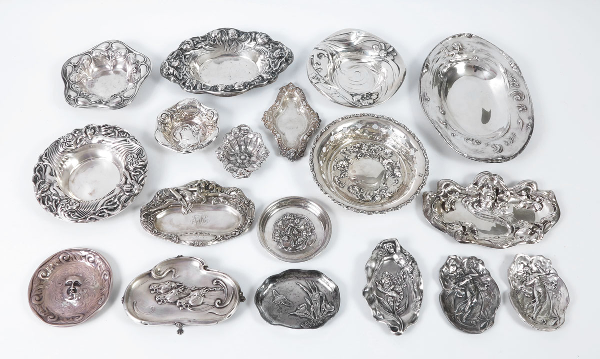 18 ART NOUVEAU STERLING TRAYS: To