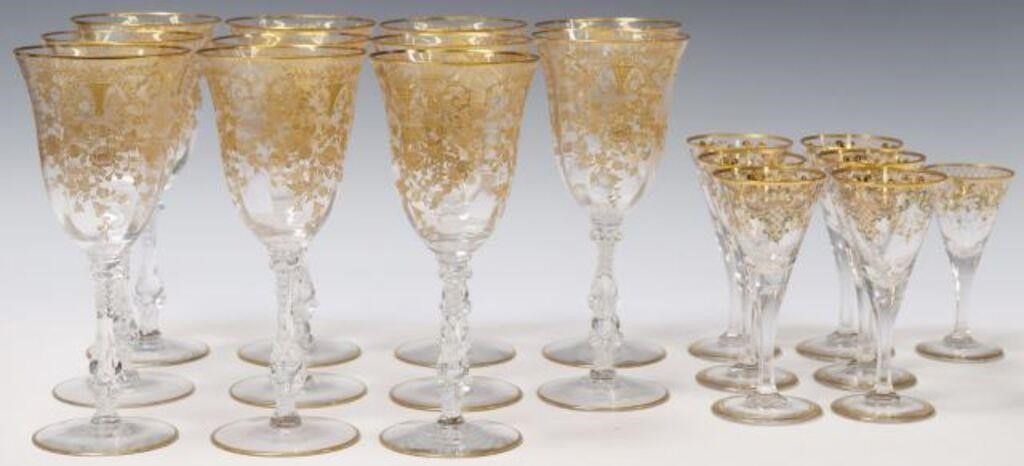 (18) CRYSTAL & GILT STEMWARE,